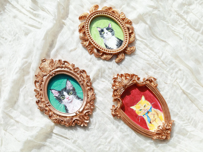 Custom hand-painted pet portraits  | Custom vintage-style refrigerator magnets