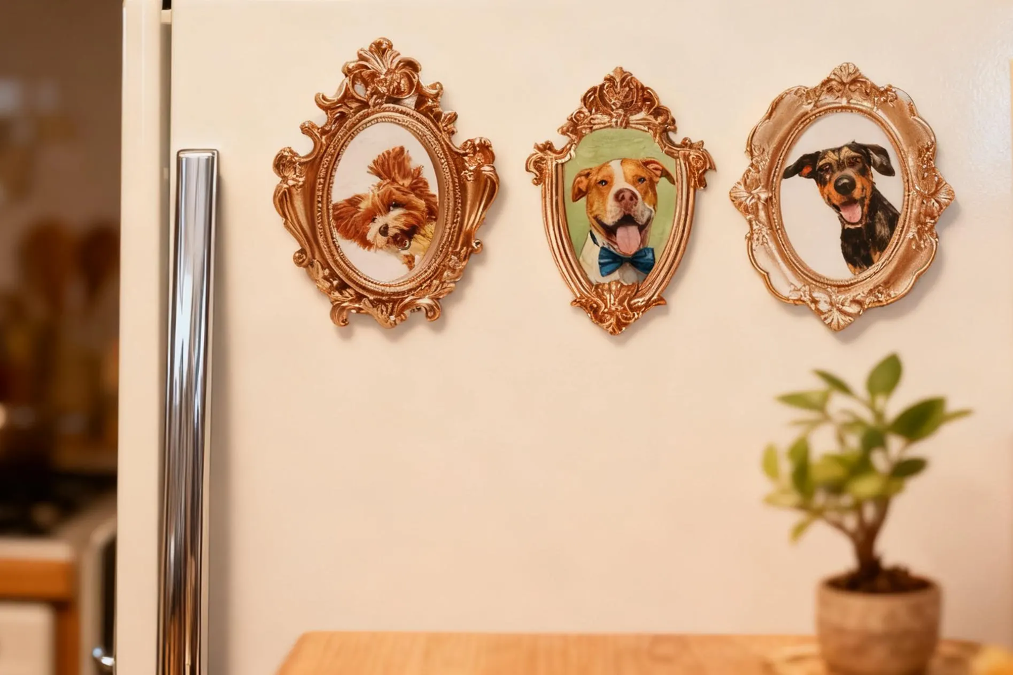 Custom hand-painted pet portraits  | Custom vintage-style refrigerator magnets