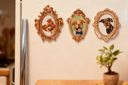 Custom hand-painted pet portraits  | Custom vintage-style refrigerator magnets