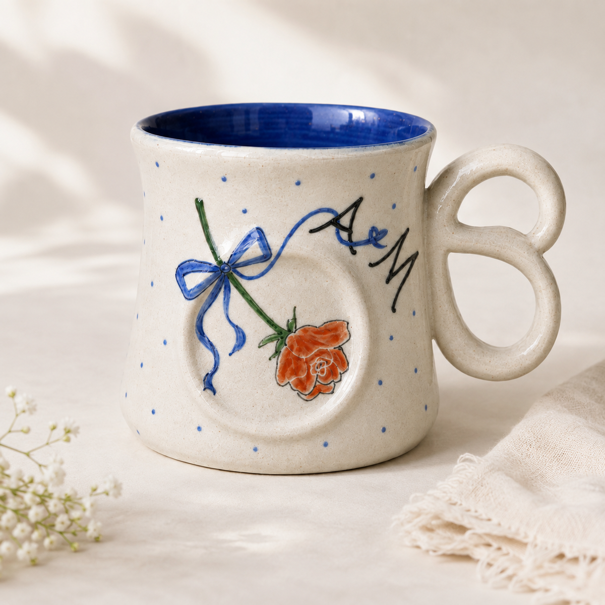 Personalized Initial Mug,Underglaze Ceramic Couple Gift