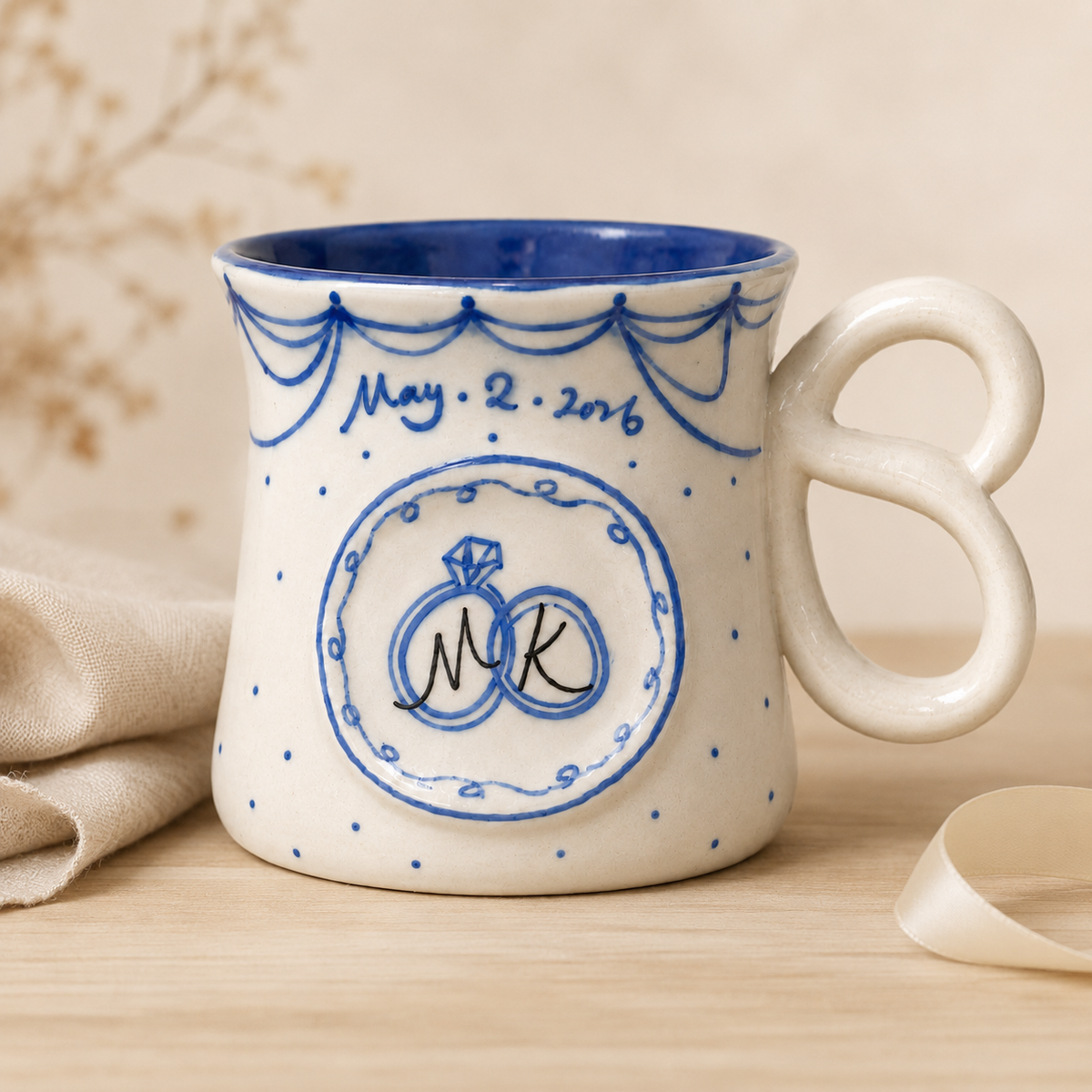 Personalized Initial Mug,Underglaze Ceramic Couple Gift