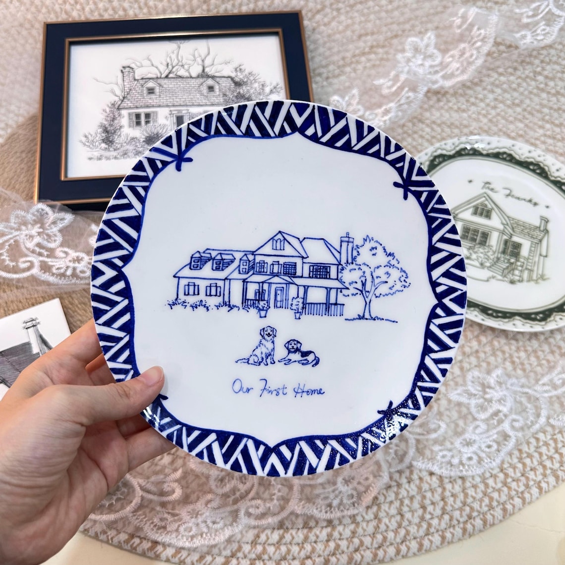 Custom Hand-Painted House Portrait Plate