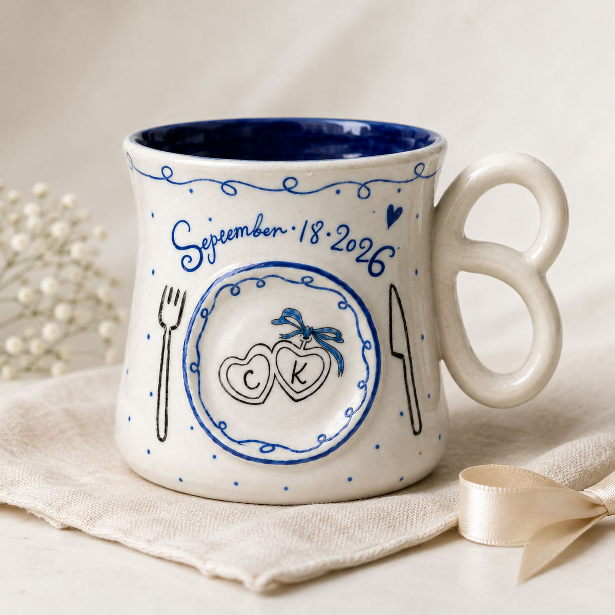 Personalized Initial Mug,Underglaze Ceramic Couple Gift