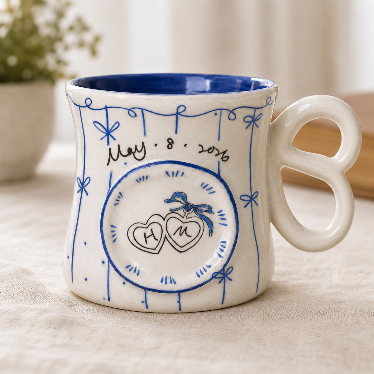 Personalized Initial Mug,Underglaze Ceramic Couple Gift