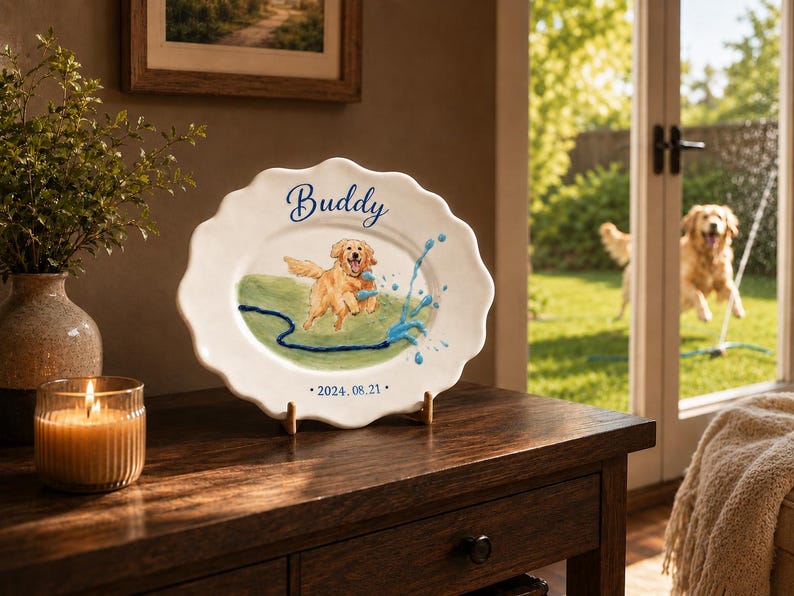 Custom Hand-Painted Pet Portrait Ceramic Plate