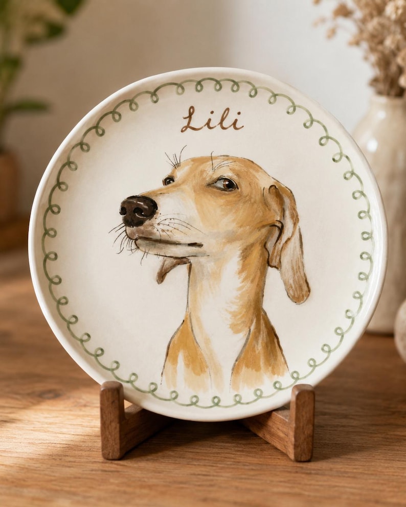 Personalized Pet Portrait Ceramic Plate – Hand-Painted Underglaze Art