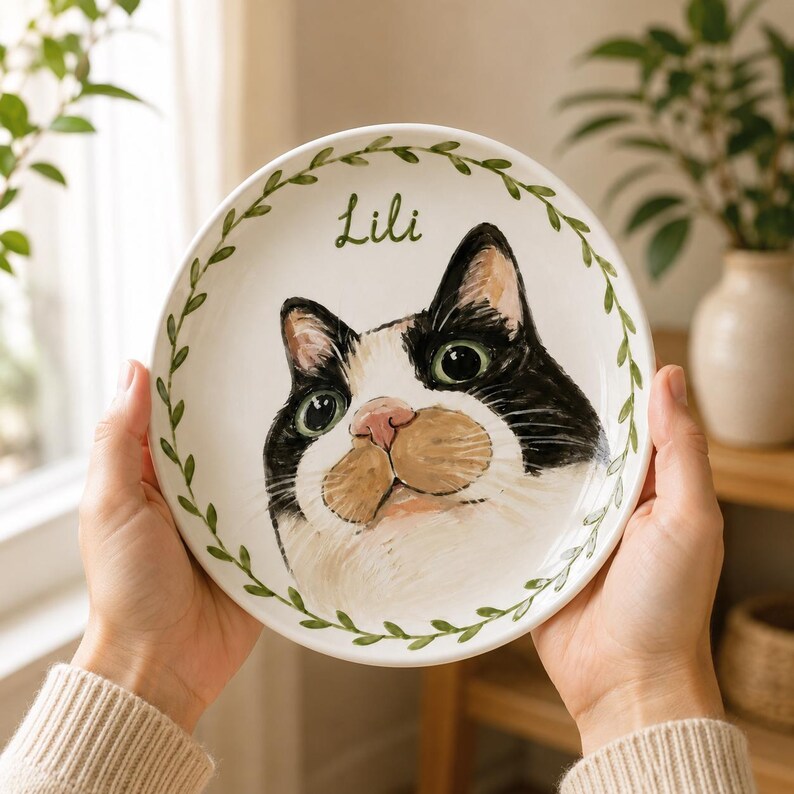 Personalized Pet Portrait Ceramic Plate – Hand-Painted Underglaze Art