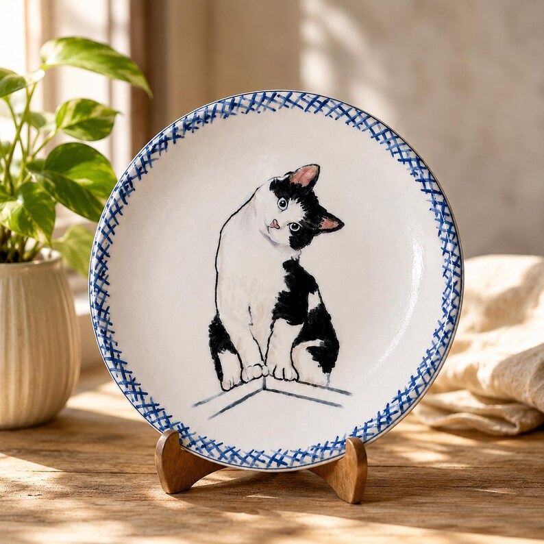 Personalized Pet Portrait Ceramic Plate – Hand-Painted Underglaze Art