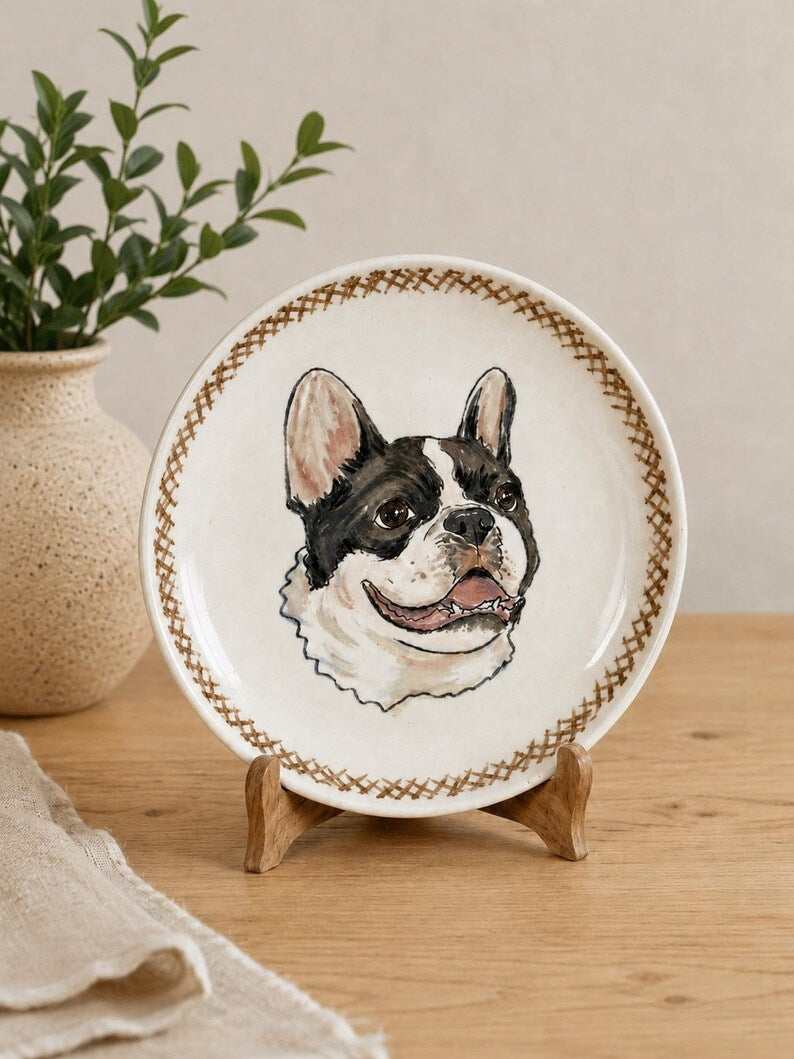 Personalized Pet Portrait Ceramic Plate – Hand-Painted Underglaze Art