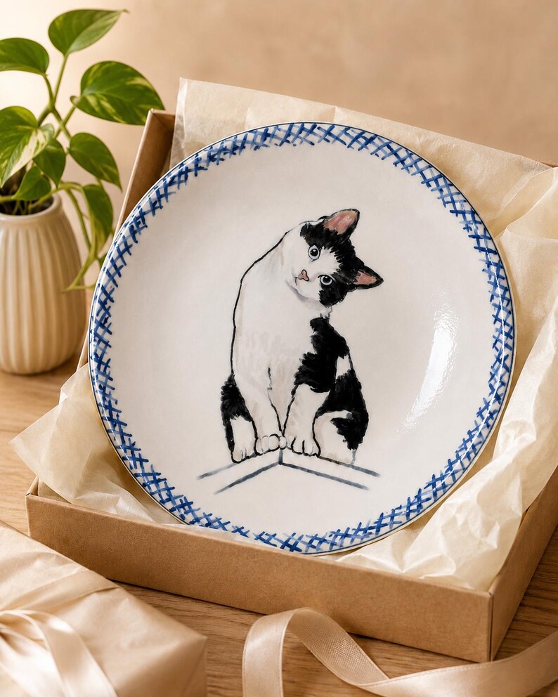 Personalized Pet Portrait Ceramic Plate – Hand-Painted Underglaze Art
