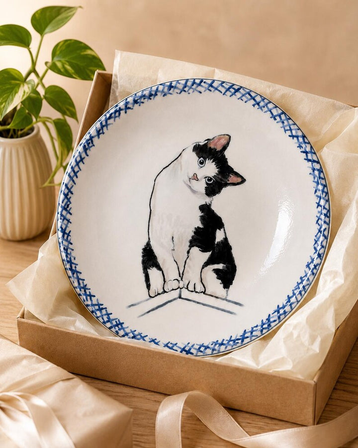 Personalized Pet Portrait Ceramic Plate – Hand-Painted Underglaze Art