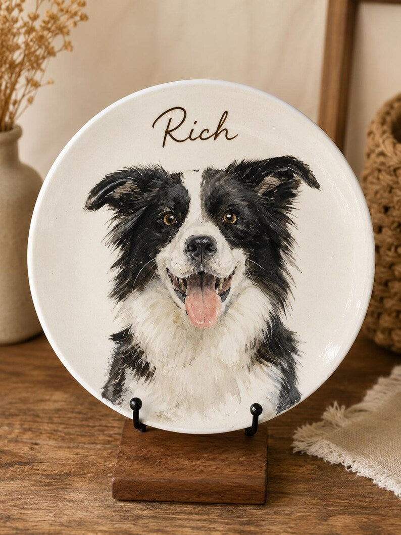 Personalized Pet Portrait Ceramic Plate – Hand-Painted Underglaze Art