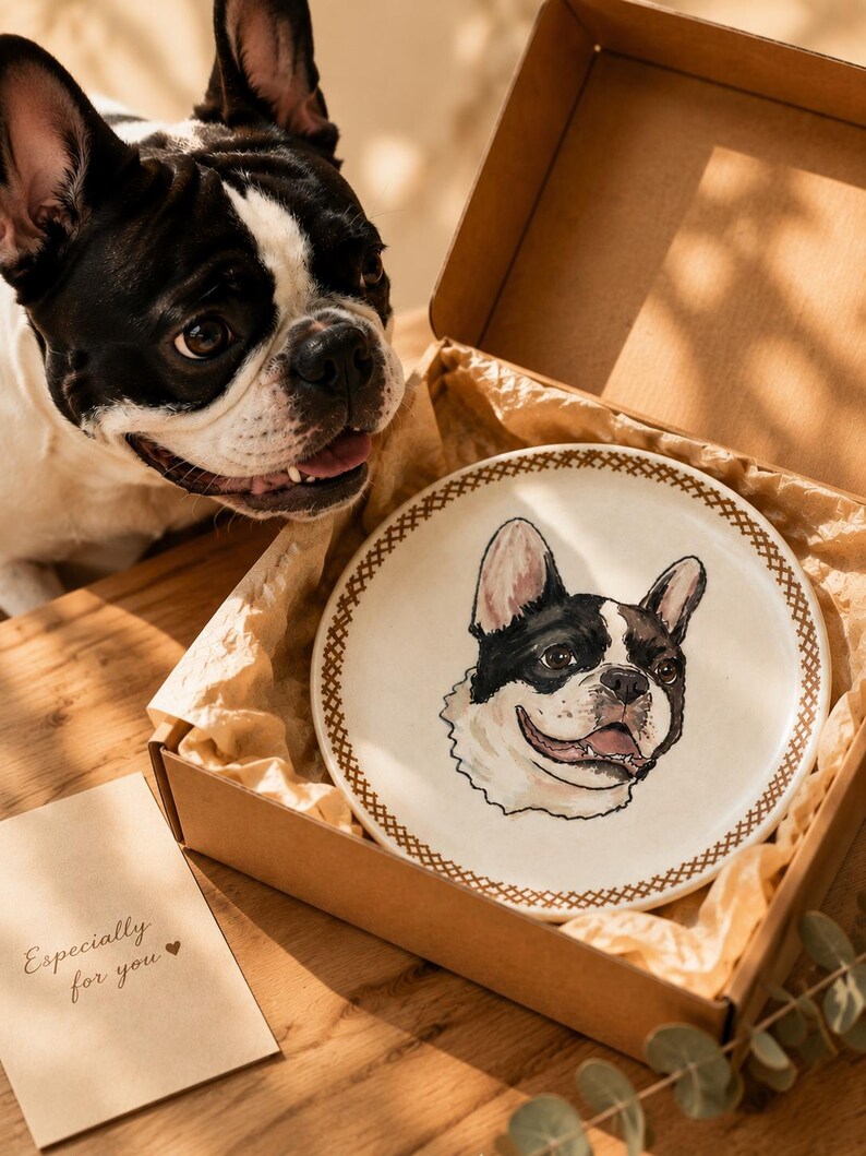 Personalized Pet Portrait Ceramic Plate – Hand-Painted Underglaze Art