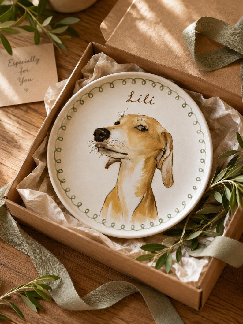 Personalized Pet Portrait Ceramic Plate – Hand-Painted Underglaze Art