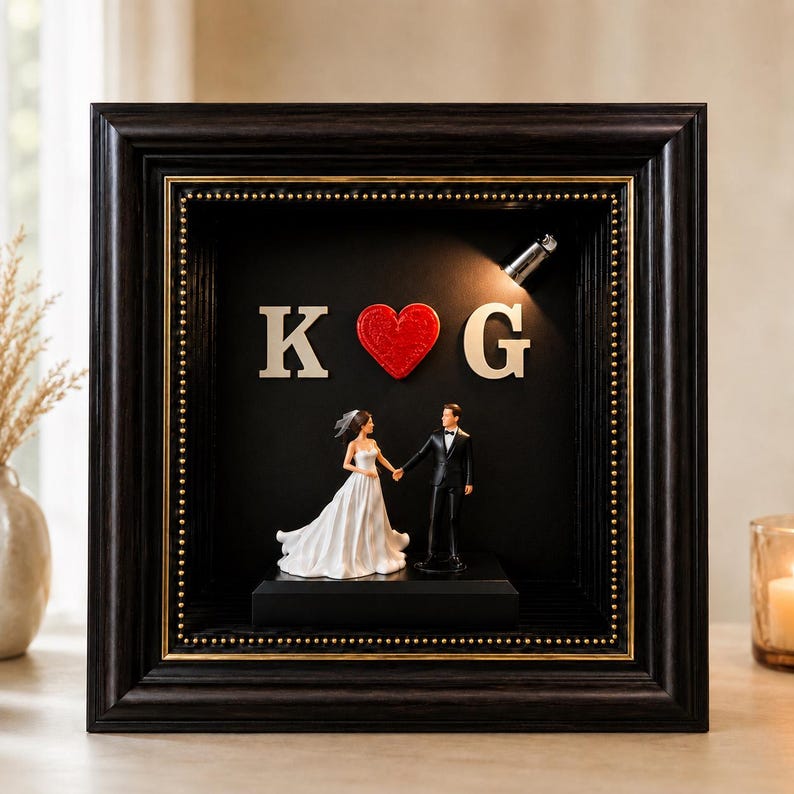 Personalized Wedding Shadow Box Frame – Custom Couple & Initials Keepsake