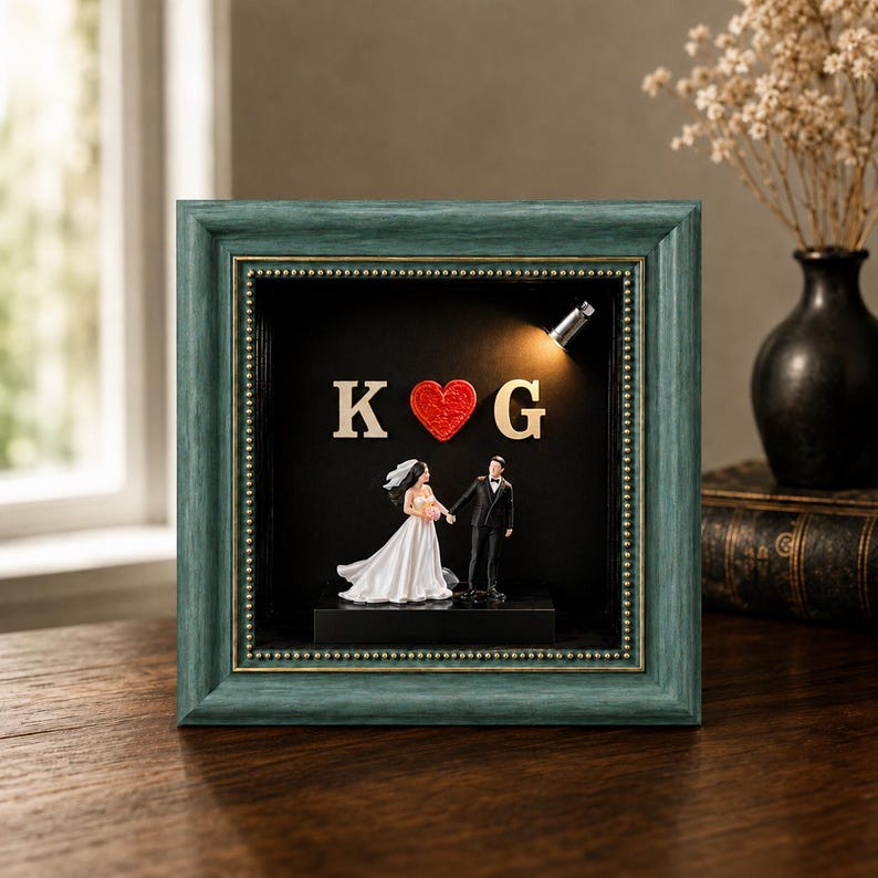 Personalized Wedding Shadow Box Frame – Custom Couple & Initials Keepsake