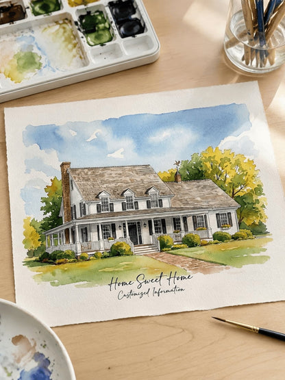 Custom Hand-Painted Home & Family Watercolor Portrait - Watercolor Art by PaintMySoul