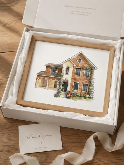 Custom Hand-Painted Home & Family Watercolor Portrait - Watercolor Art by PaintMySoul
