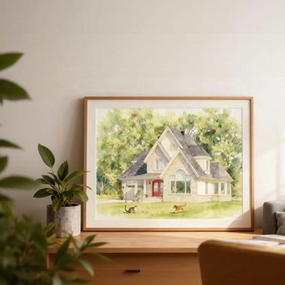 Custom Home & Family Watercolor Portrait | Watercolor Art by PaintMySoul