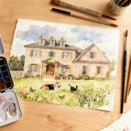 Custom Home & Family Watercolor Portrait | Watercolor Art by PaintMySoul