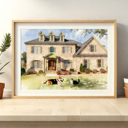 Custom Home & Family Watercolor Portrait | Watercolor Art by PaintMySoul