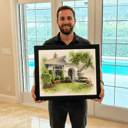Custom Home & Family Watercolor Portrait - Watercolor Art by PaintMySoul