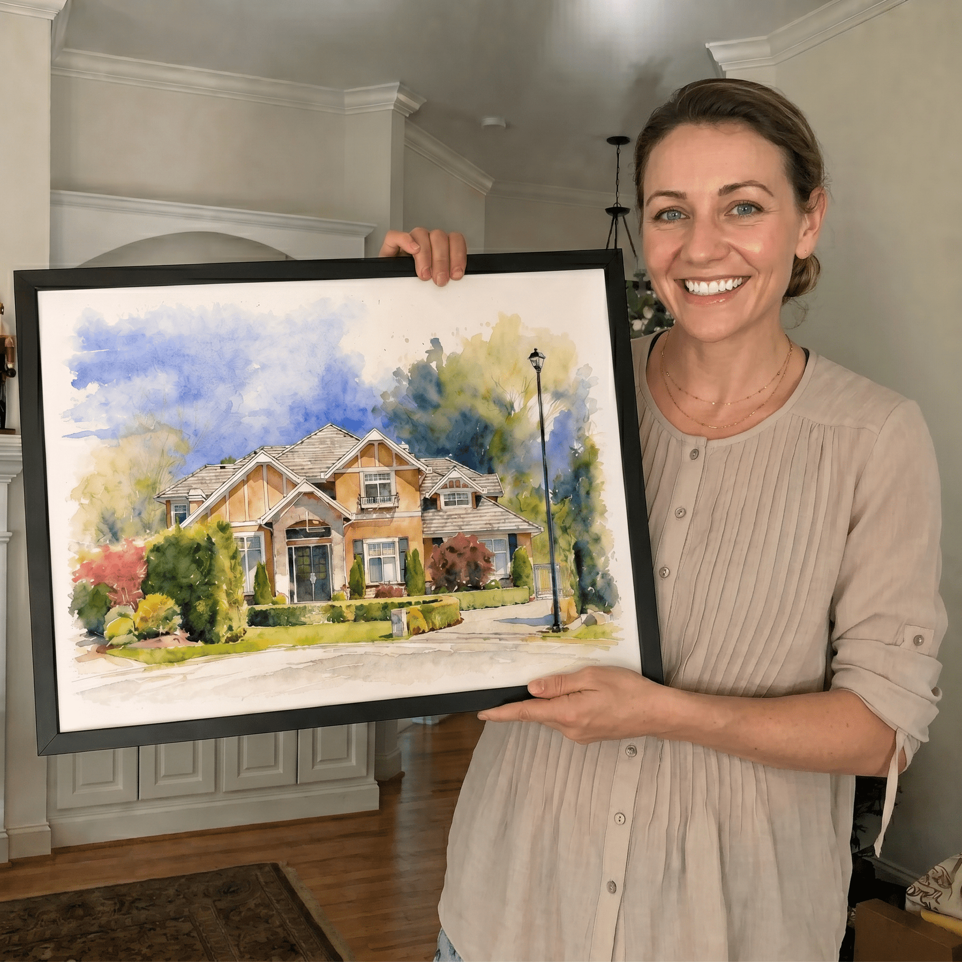 Custom Home & Family Watercolor Portrait - Watercolor Art by PaintMySoul