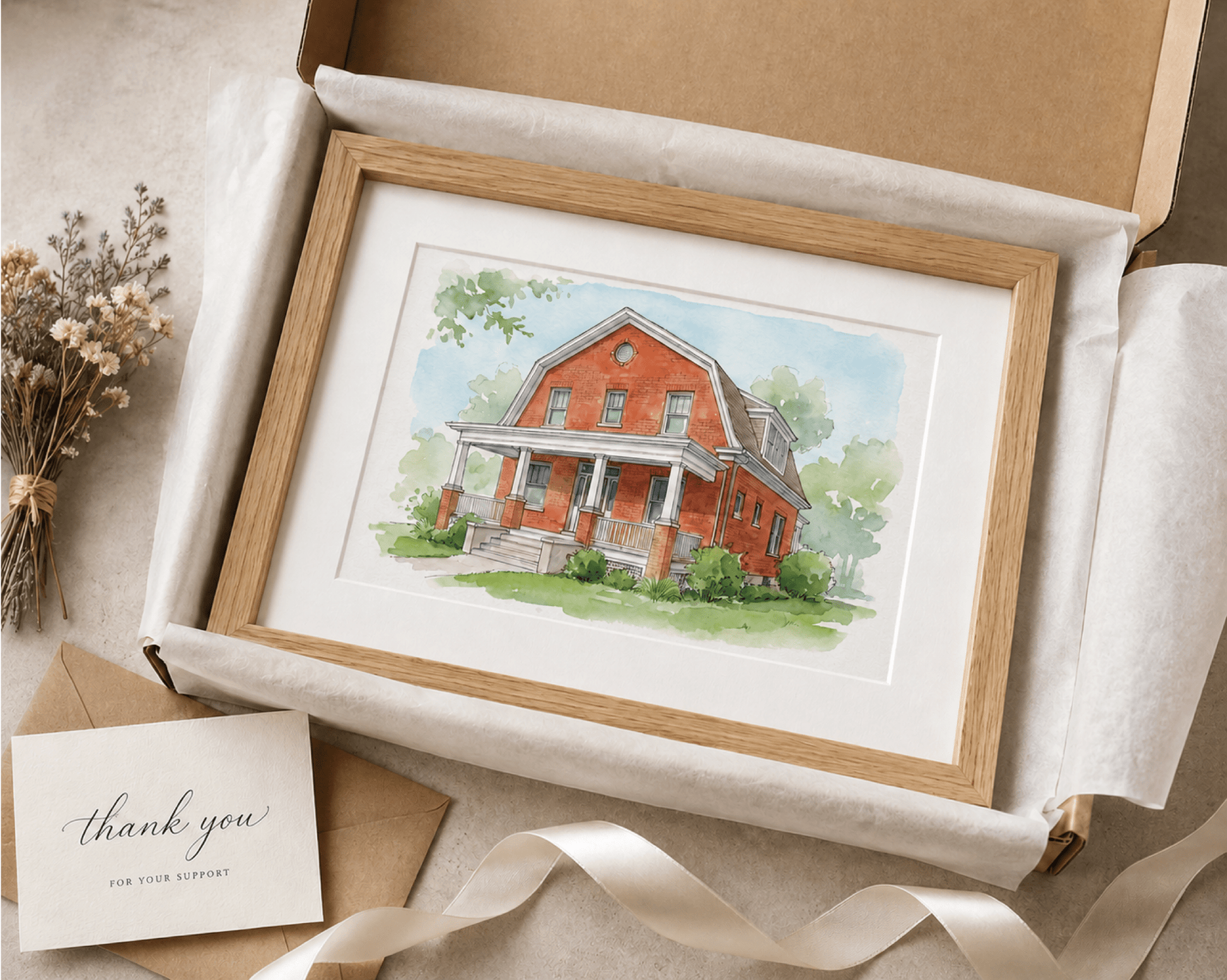 Custom Home & Family Watercolor Portrait - Watercolor Art by PaintMySoul