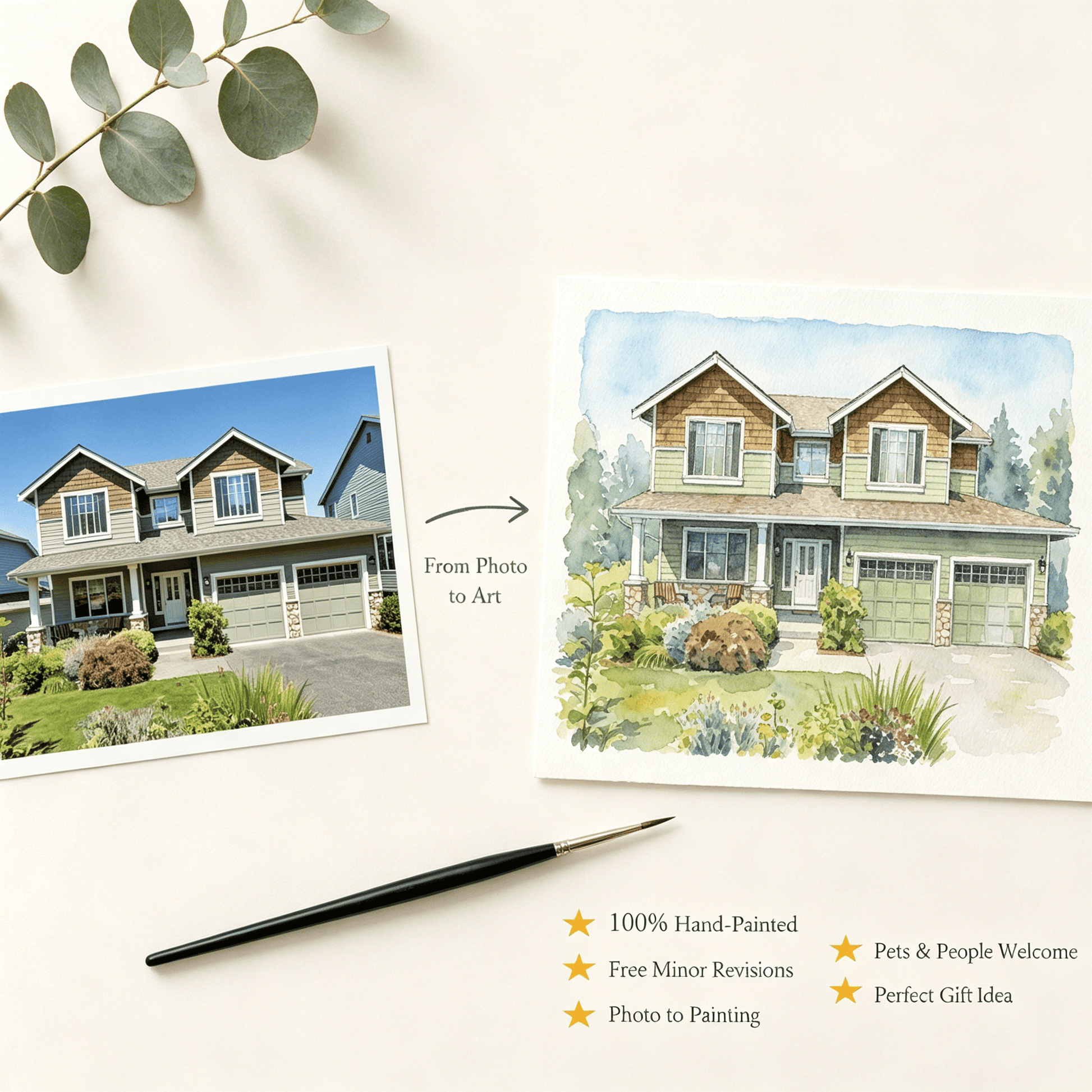 Custom Home & Family Watercolor Portrait - Watercolor Art by PaintMySoul