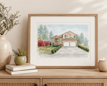 Custom Home & Family Watercolor Portrait - Watercolor Art by PaintMySoul
