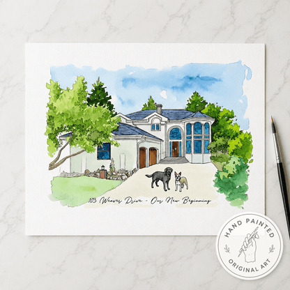 Custom Home & Family Watercolor Portrait - Watercolor Art by PaintMySoul