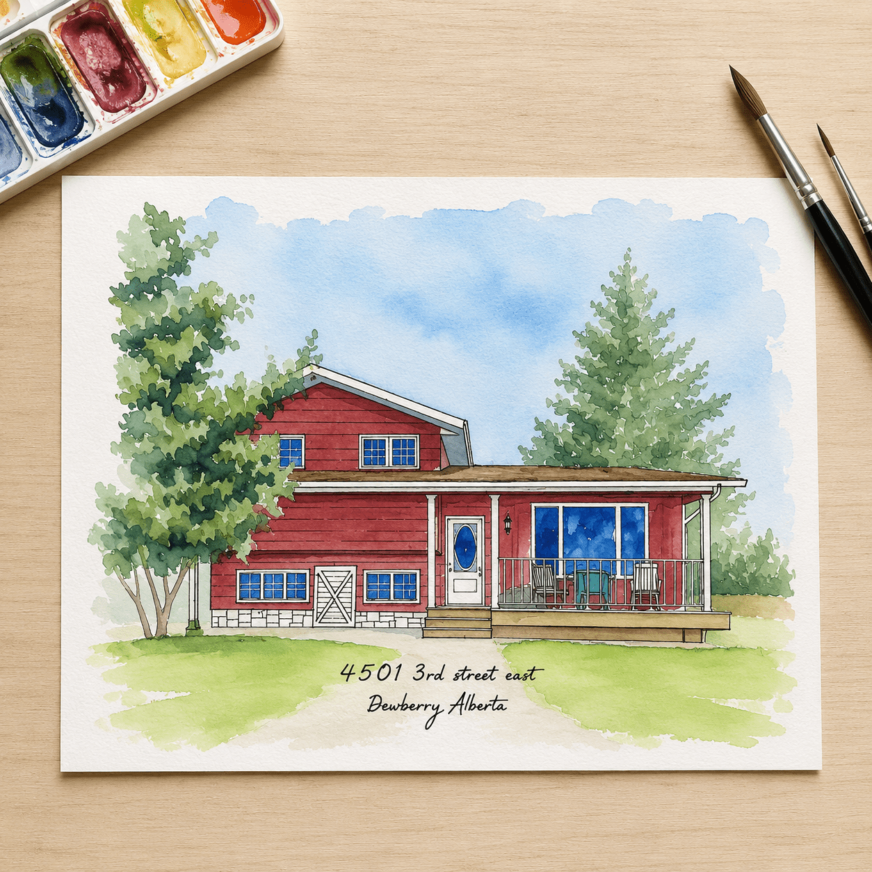 Custom Home & Family Watercolor Portrait - Watercolor Art by PaintMySoul