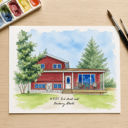 Custom Home & Family Watercolor Portrait - Watercolor Art by PaintMySoul