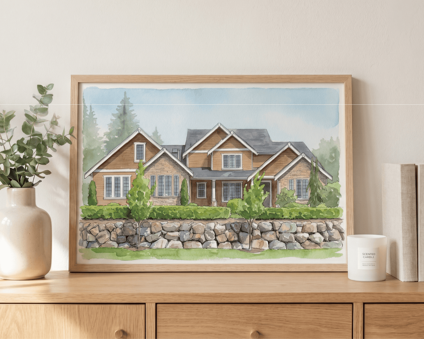 Custom Home & Family Watercolor Portrait - Watercolor Art by PaintMySoul