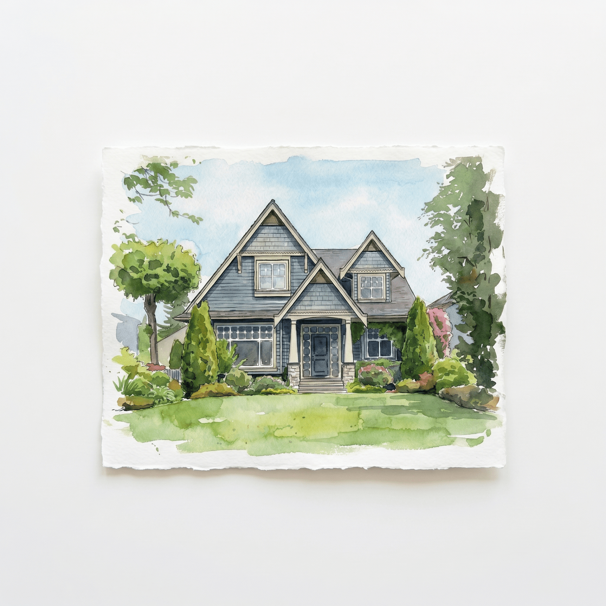 Custom Home & Family Watercolor Portrait - Watercolor Art by PaintMySoul