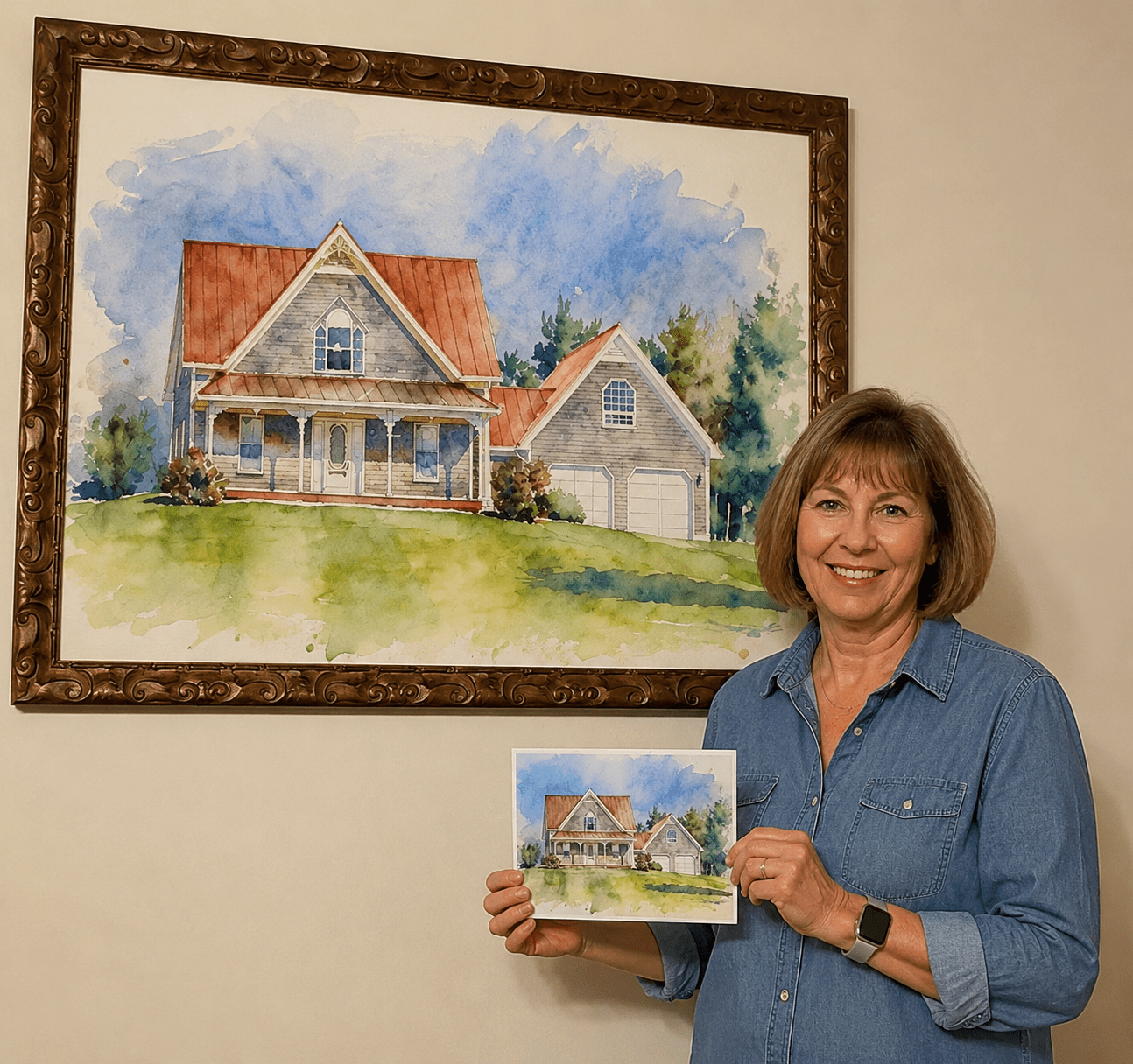 Custom Home & Family Watercolor Portrait - Watercolor Art by PaintMySoul