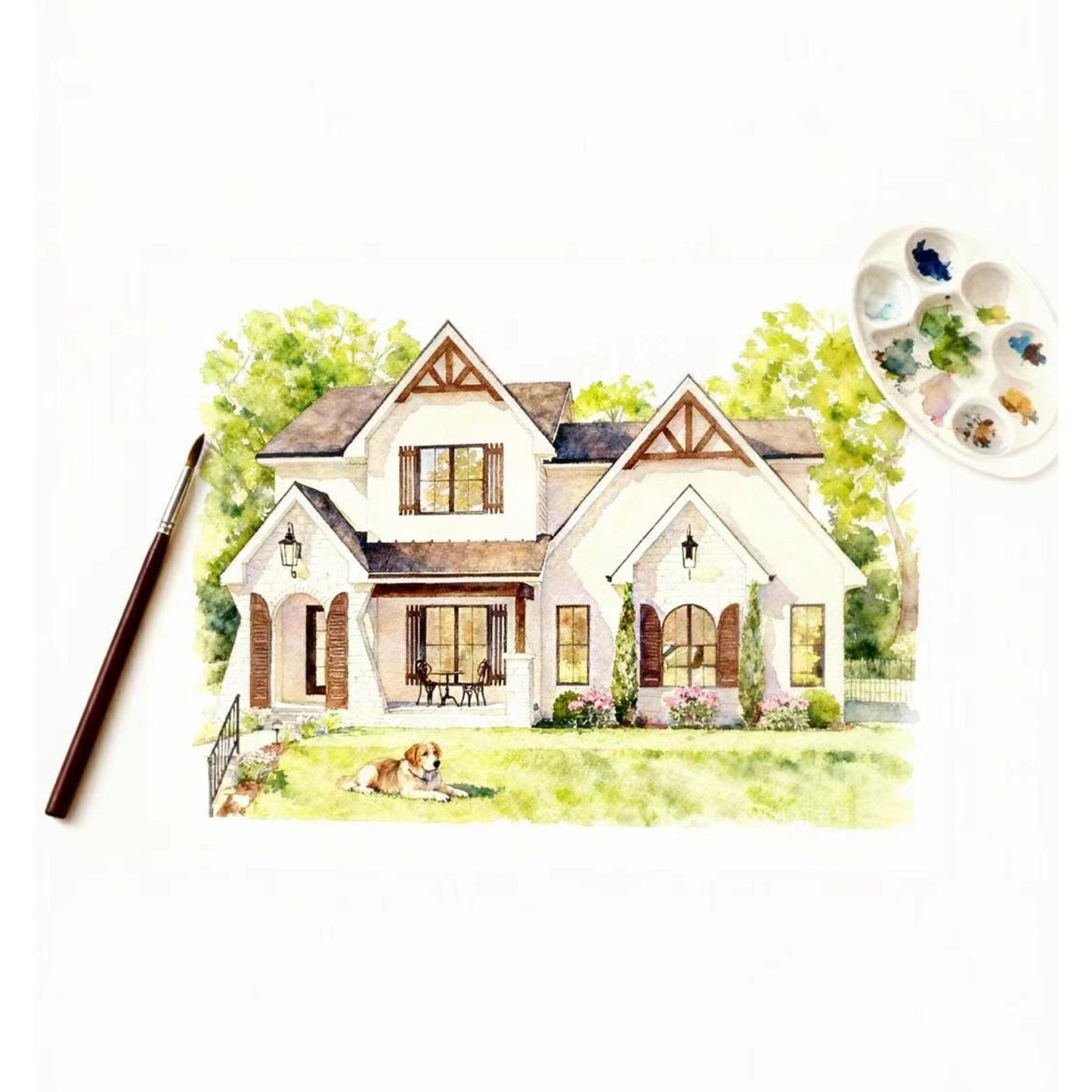 Custom Home & Pet Watercolor Portrait | Watercolor Art by PaintMySoul