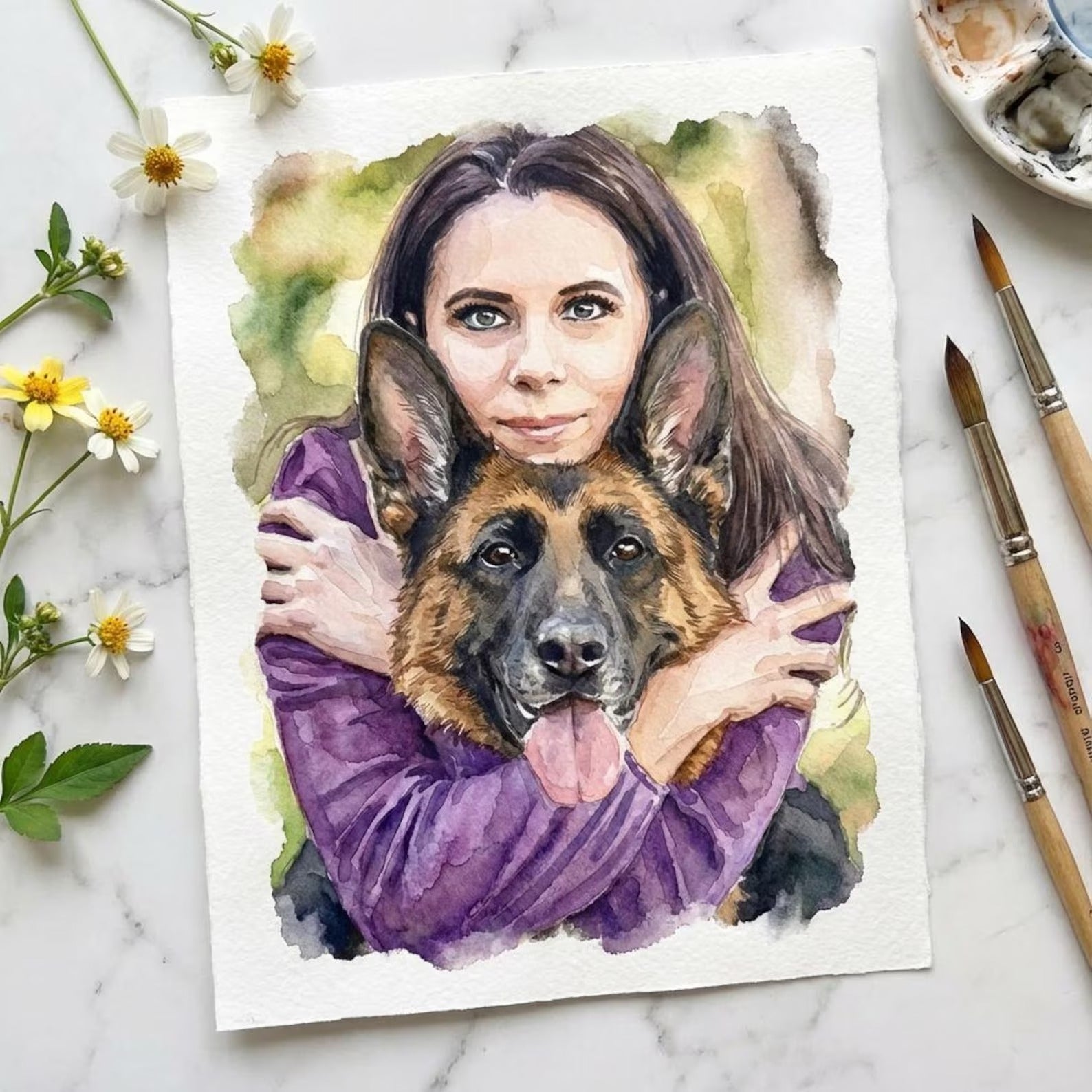 Custom Pet & Human Watercolor Painting | Watercolor Art by PaintMySoul