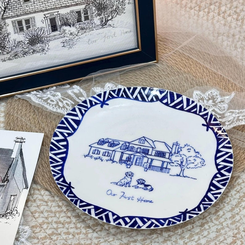 Custom Hand-Painted House Portrait Plate