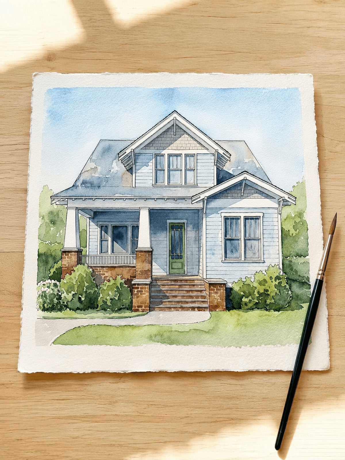 Custom Hand-Painted Home & Family Watercolor Portrait