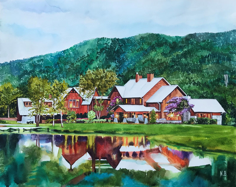 Custom Hand-Painted Home & Family Watercolor Portrait