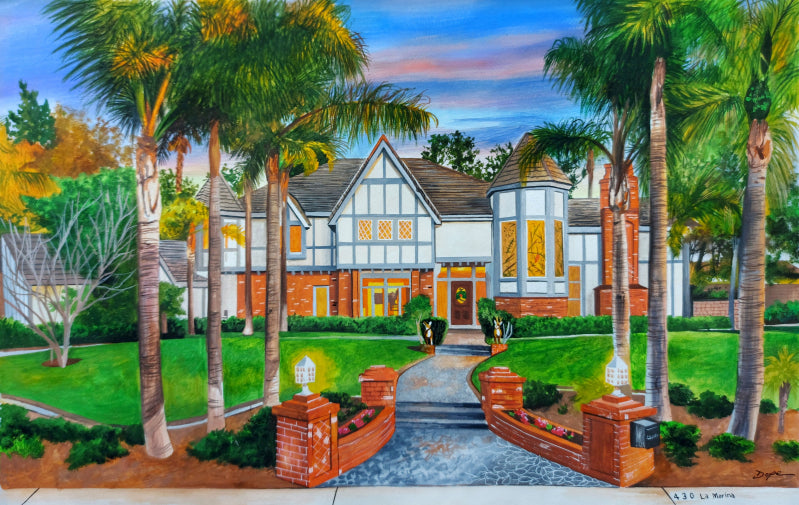 Custom Hand-Painted Home & Family Watercolor Portrait