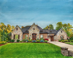 Custom Hand-Painted Home & Family Watercolor Portrait