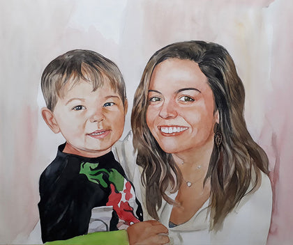 Custom Hand-Painted Parents & Children Watercolor Portrait