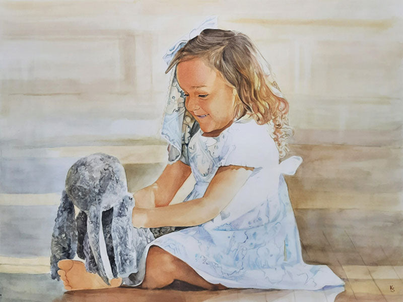 Custom hand-painted child watercolor portrait