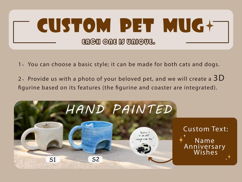 Handmade Ceramic Custom Pet Mug, Personalized Pet Mug from Photo, 3D Pet Figurine Mug - Watercolor Art by PaintMySoul