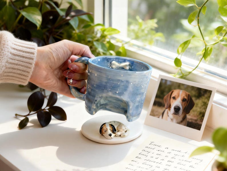 Handmade Ceramic Custom Pet Mug, Personalized Pet Mug from Photo, 3D Pet Figurine Mug - Watercolor Art by PaintMySoul