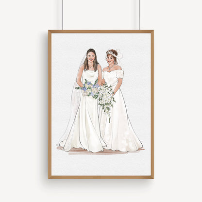 Custom Bride, Mother & Bridesmaid Watercolor Portrait