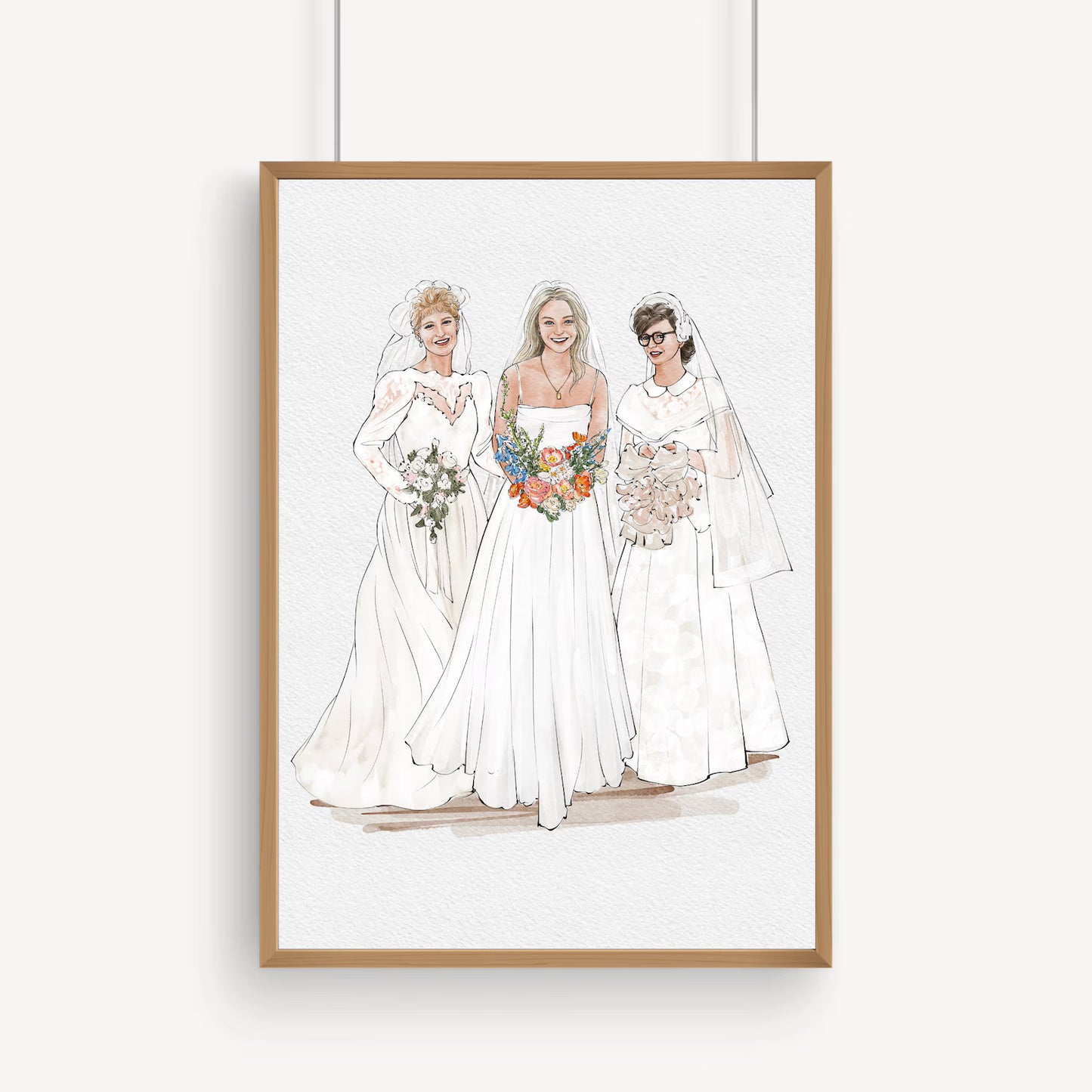Custom Bride, Mother & Bridesmaid Watercolor Portrait