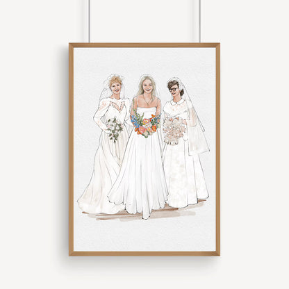 Custom Bride, Mother & Bridesmaid Watercolor Portrait